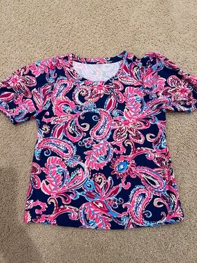 Lilly Pulitzer Navy Pink Blue Paisley Short Sleeve Tee